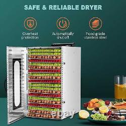 20 Tray Food Dehydrator Stainless Steel 24h Timer 1500W Fruit Jerky Dryer Home