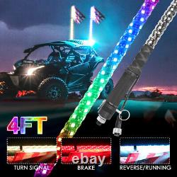 2PCS 4ft ATV UTV Lighted Spiral LED Whip Antenna + Flag&Remote Turn Signal Brake