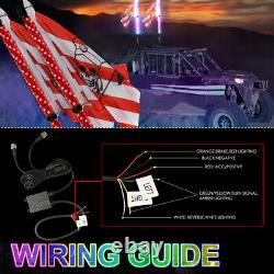 2PCS 4ft ATV UTV Lighted Spiral LED Whip Antenna + Flag&Remote Turn Signal Brake