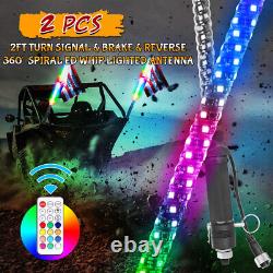 2x 2FT Spiral LED Whip Lights Antenna with Turn Signal Remote Control ATV UTV RZR