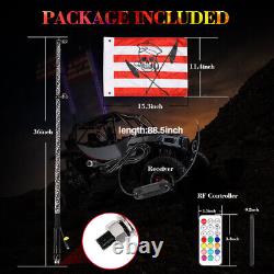 2x 4ft Lighted Spiral LED Whip Antenna with Flag Remote +4-Pods RGB LED Rock Light