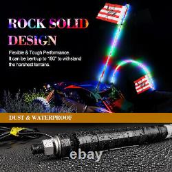 2x 4ft Lighted Spiral LED Whip Antenna with Flag Remote 8-Pods RGB LED Rock Lights