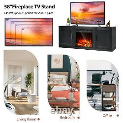 58 Fireplace TV Stand Entertainment Console With 18 Electric Fireplace Black