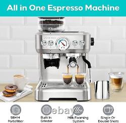 CASABREWS All-in-One Espresso Machine with Grinder and Milk Frother, 20 Bar