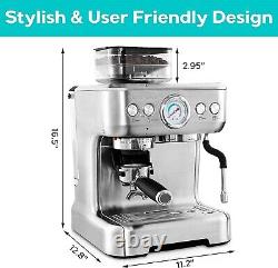 CASABREWS All-in-One Espresso Machine with Grinder and Milk Frother, 20 Bar