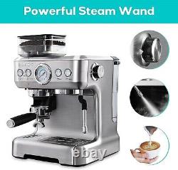 Espresso Machine with Grinder, Milk Frother, 20 Bar Pump, Stainless Steel