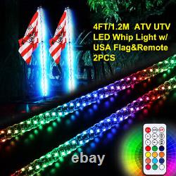 Pair 4ft RGB Spiral CREE LED Whip Lights Antenna Chase + Flag&Remote for ATV UTV