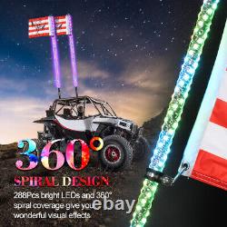 Pair 4ft RGB Spiral CREE LED Whip Lights Antenna Chase + Flag&Remote for ATV UTV